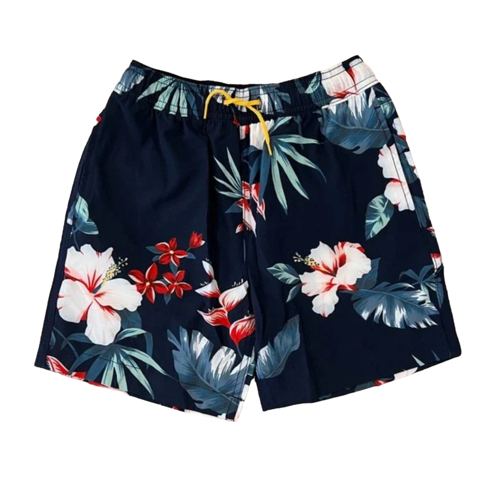 NWT J. Crew Boys' Navy W/Hibiscus Floral Print Swim Trunk